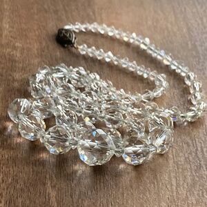 Vintage Art Deco Crystal Beaded Long Necklace with Fishhook Clasp